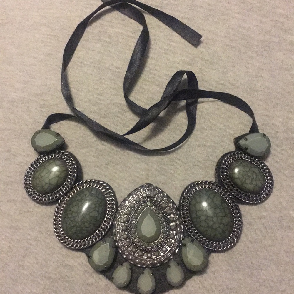 Green and gunmetal statement necklace